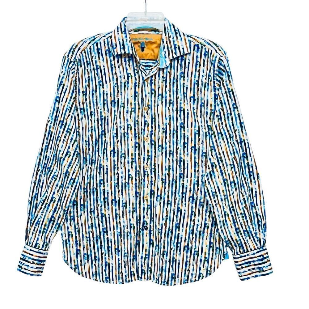 Visconti Black/Embroidery Shirt Multicolor Stripes Floral Print Long Sleeve M